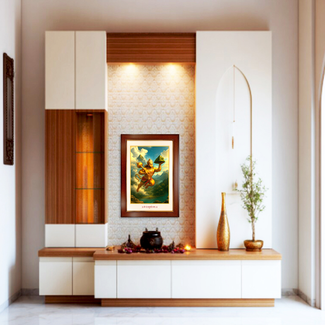 God Hanuman Flying With The Mountain Photo Frame For Growth In Professional Life
