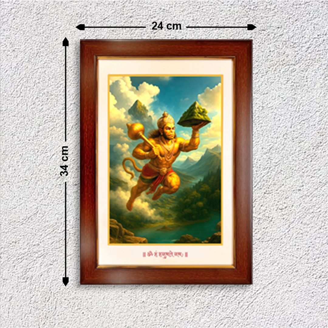 God Hanuman Flying With The Mountain Photo Frame For Growth In Professional Life